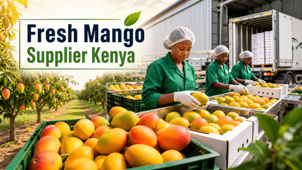 Fresh Kenyan mangoes being sorted and packed for buyer supply
