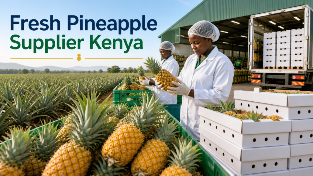 Fresh Kenyan pineapples being checked and packed for commercial buyers