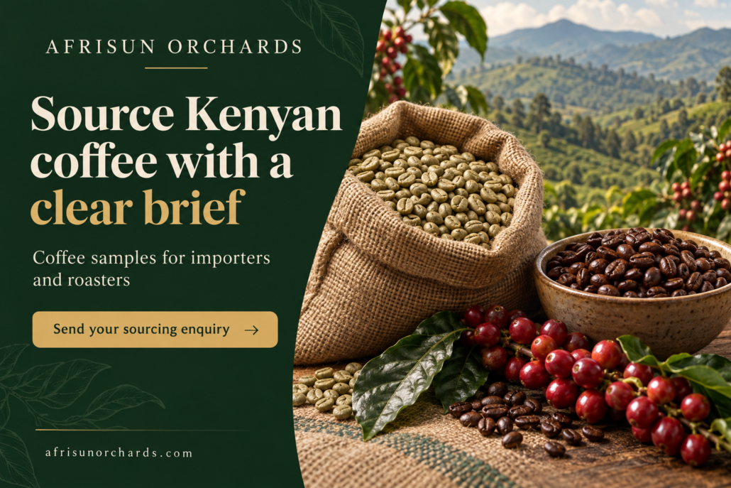 Afrisun Orchards flyer: Requesting Kenyan Coffee Samples: A Clear Brief for Importers and Roasters